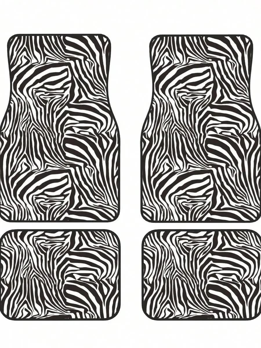 Zebra Stripes 4-Piece Car Floor Mats For Most Vehicles – Rubber Backing,Durable & Stylish Auto Interior Accessories