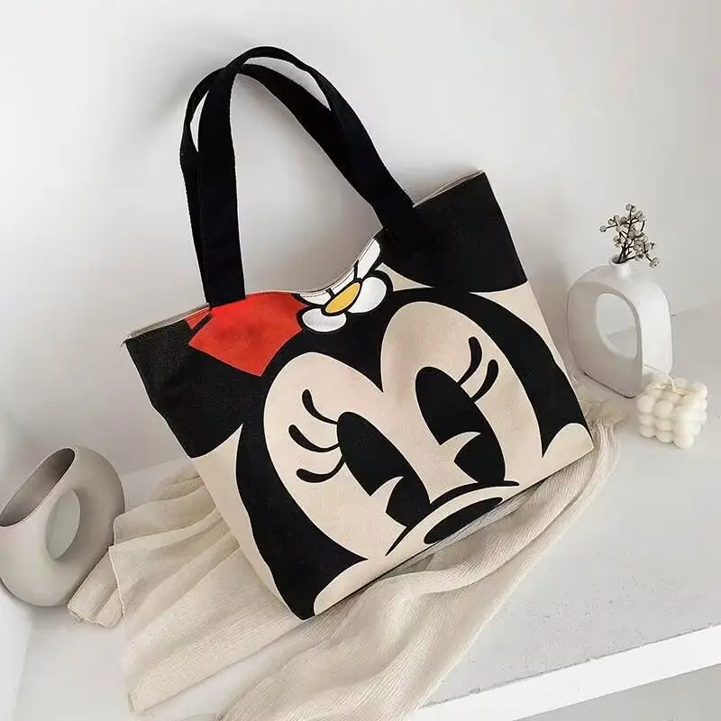 Disney New Mickey Minnie Canvas Bag Women's Versatile Casual Shoulder Bag Commuter Handbag Large Capacity Multifunctional Bag image 4