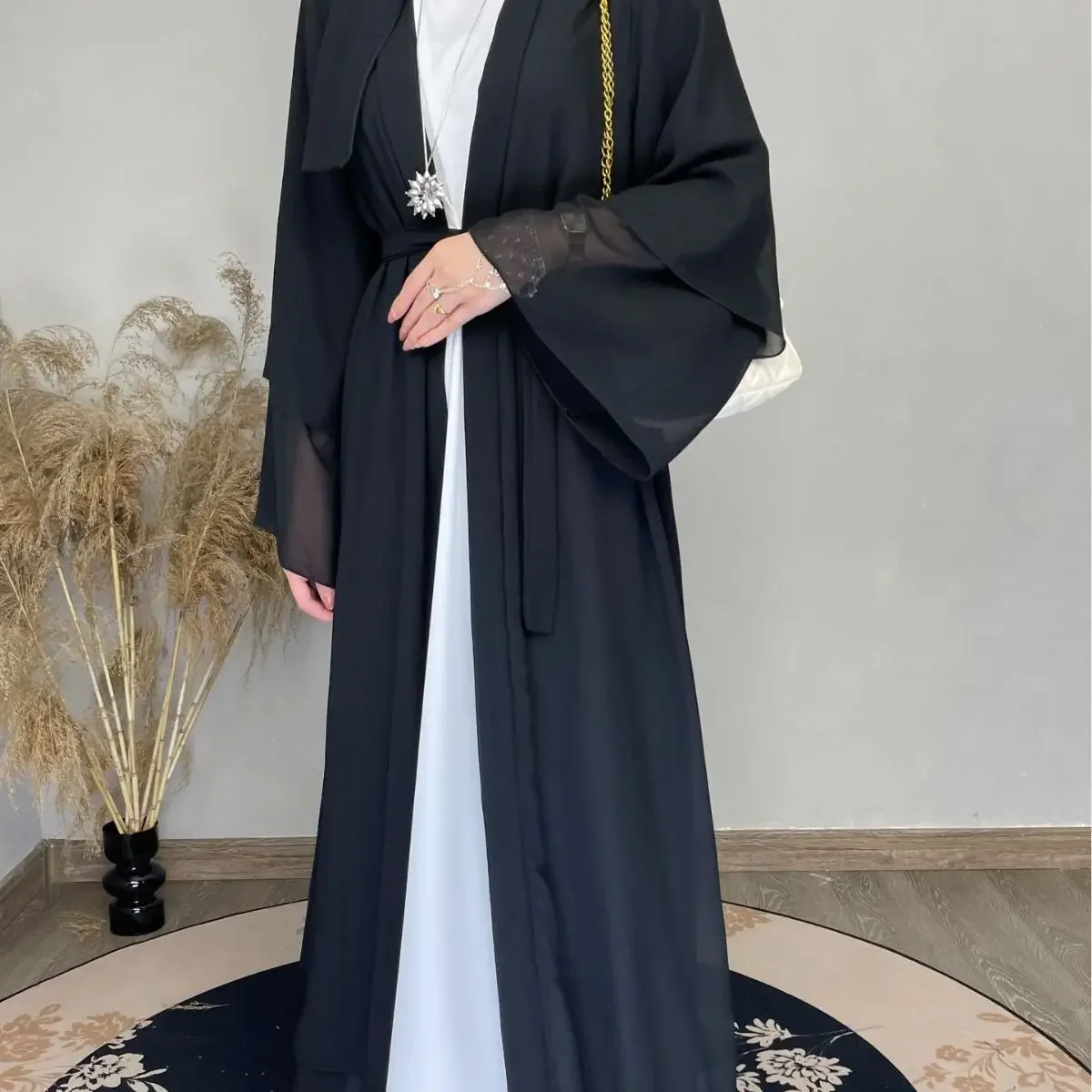 Simple Dresses for Women Chiffon Open Abaya Dubai Turkey Kaftan Muslim Cardigan Abayas Casual Robe Solid Caftan Islam Clothing