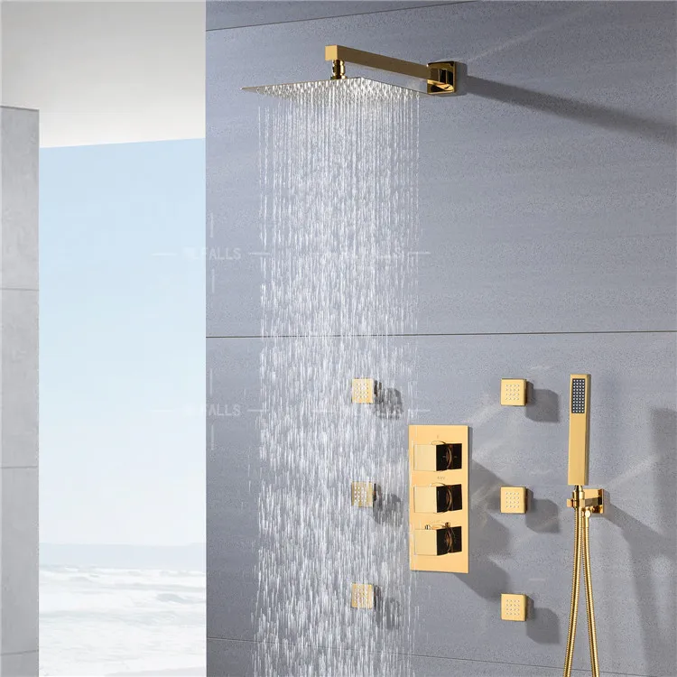 Shower system gold shower set wall mounted high pressure shower head and hand spray