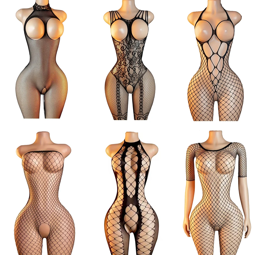 High Waist Pantyhose Mesh Stockings For   Porn Female Lingerie Fishnet Bondage  Bodysuit Stretch Open Crotch Tights