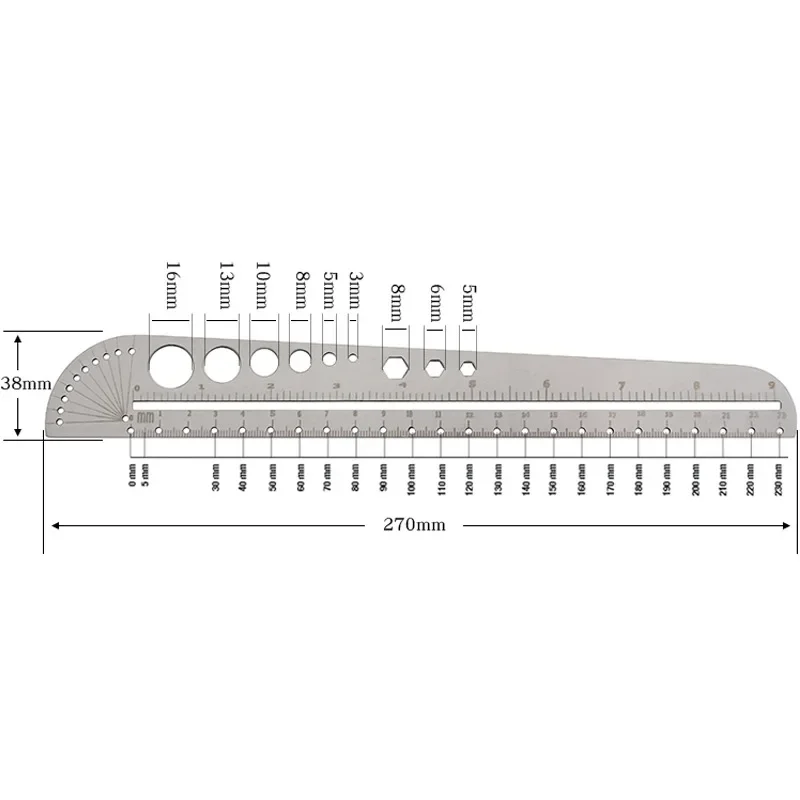 1Pcs Stainless Steel Ruler Round Template Protractor Ruler Measuring Tool for DIY Leather Craft