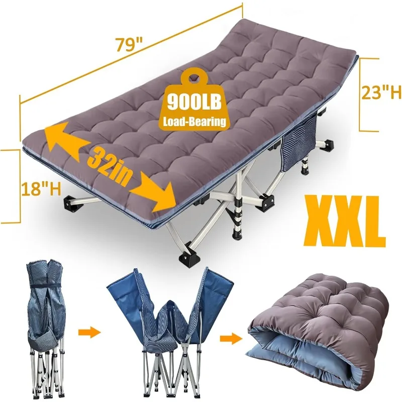 عبوتان من سرير التخييم مقاس XXL مقاس 79 بوصة طول × 32 بوصة عرض × 18 بوصة ارتفاع مع مرتبة سرير نوم مريح للبالغين مع حقيبة حمل