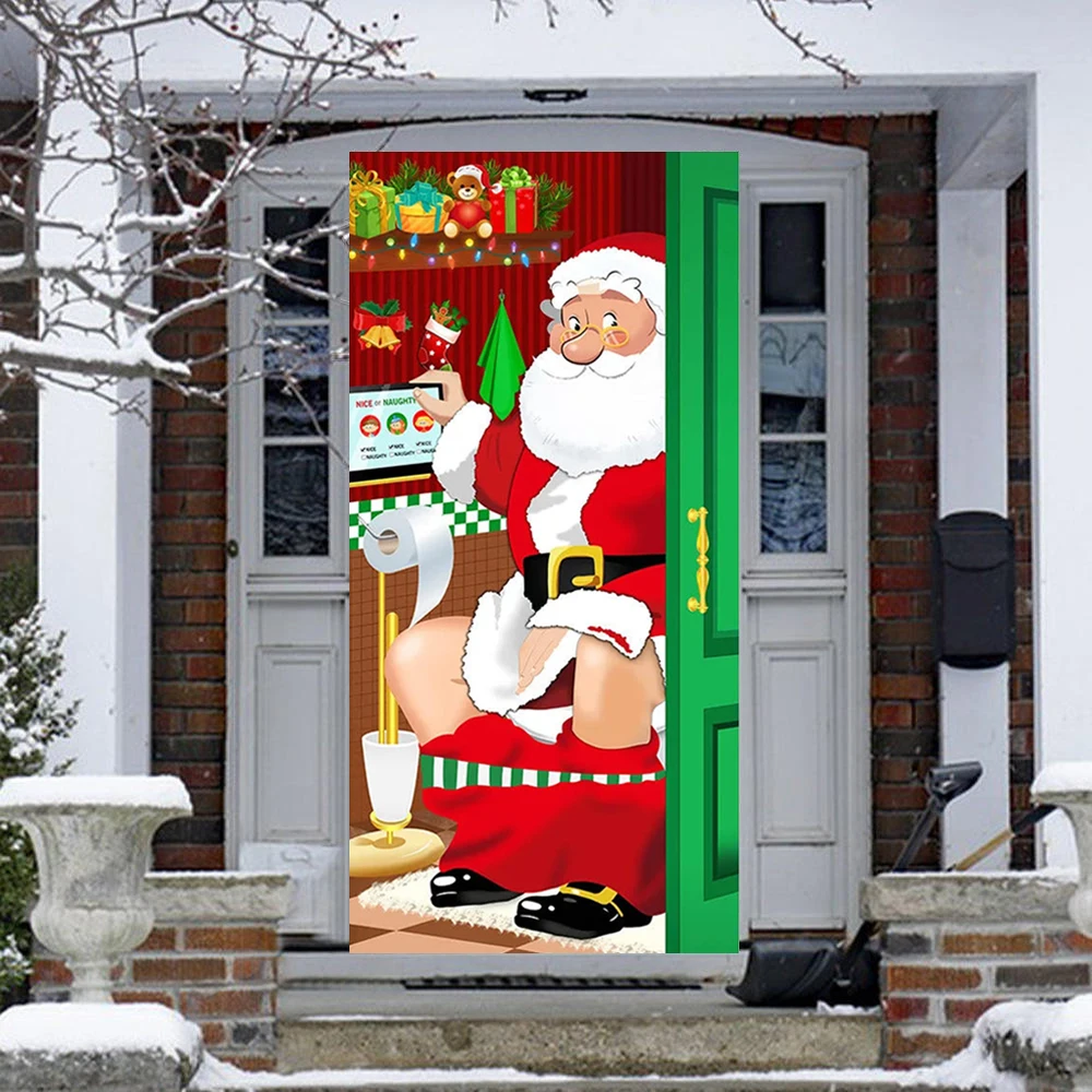 Couverture de porte amusante du Père Noël, décoration de Noël, porche extérieur, fournitures décoratives, bannière de fond, Halloween ouvertement, nouveau, 2024, 2025