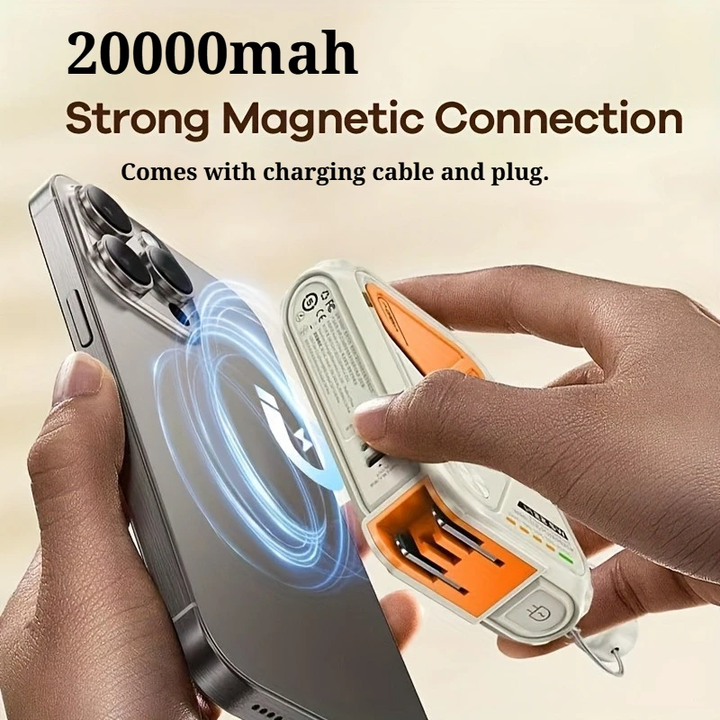 

Портативный беспроводной магнитный блок питания с разъемом-кабелем USB C 22,5 Вт, быстрое зарядное устройство, внешний запасной аккумулятор 20000 мАч для IPhone Samsung