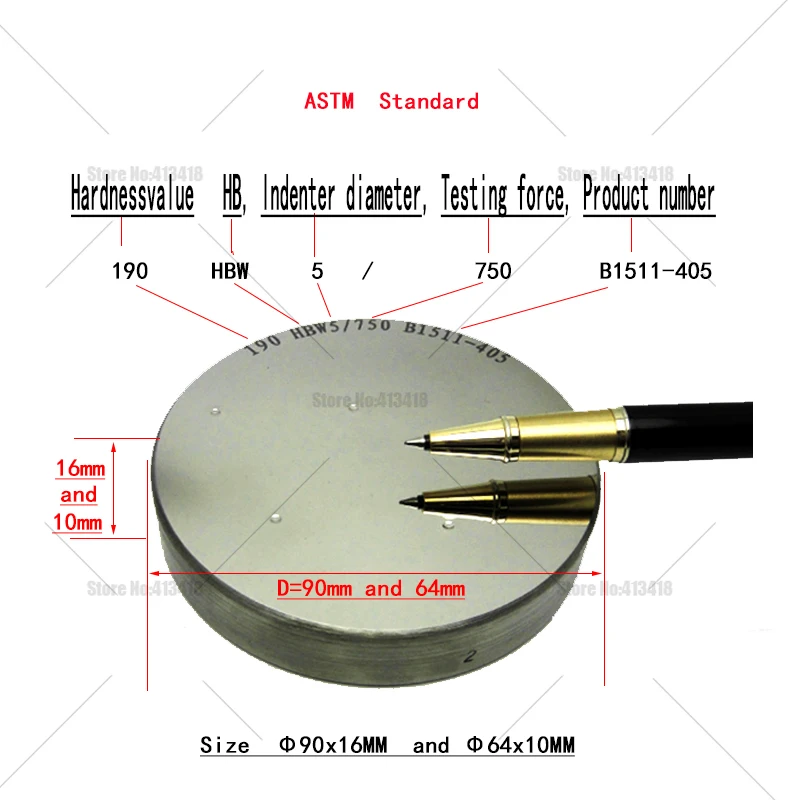 ASTM Standard Brinell hardness standard block 150-250HBW10/3000 150-250HBW5/750 150-250HBW2.5/187.5 75-125HBW10/1000 75-125 HBW5