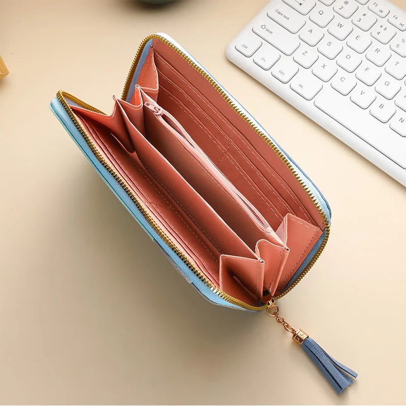 Fashion Zipper Wallets for Women Korean Style Long Purses Handbags Coin Purse Cards Holder Macaron PU Leather Billfold Wallet