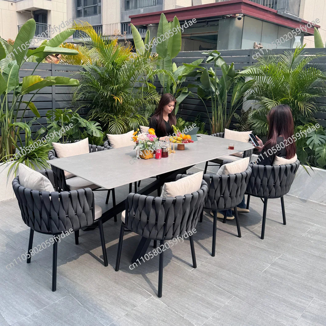 Outdoor table and chair courtyard garden light luxury dining table and chair combination villa outdoor terrace balcony woven