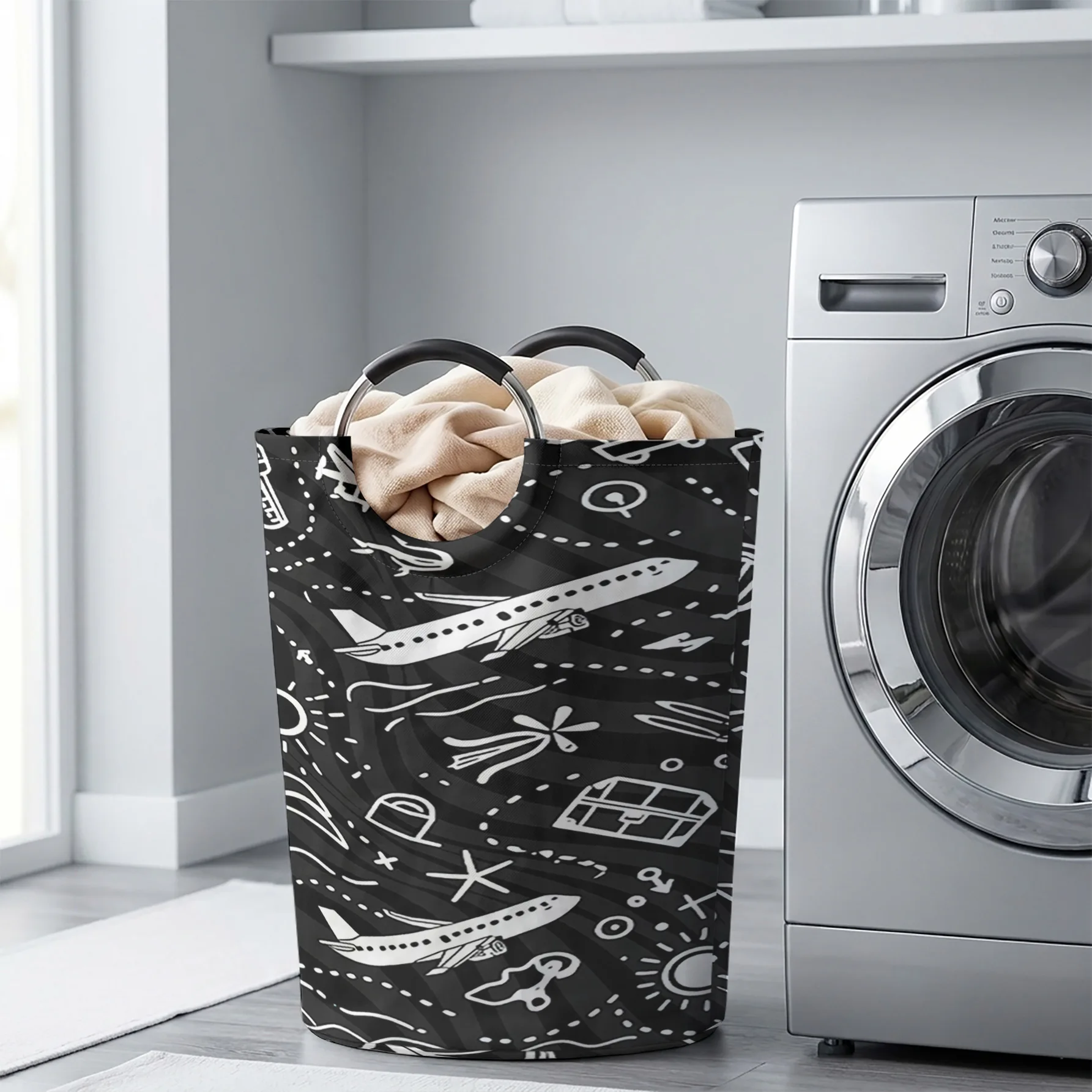 Airplane Travel Element Print Handheld Storage Basket, Large Capacity, for Dirty Clothes, Bedroom Sundries and Toy Storage