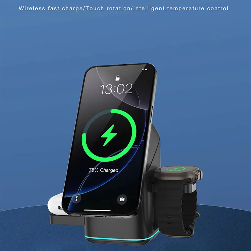 30 واط 3 في 1 Qi2 قابلة للطي سريع المغناطيسي شحن لاسلكي حامل شاحن حامل للتدوير آيفون AirPods سماعات ملحق