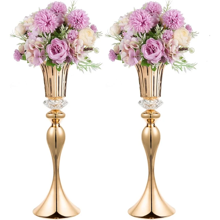 NEW Gold Vase for Wedding Centerpieces Metal Flower Trumpet Vase With Crystal Bead Tall Flower Vases for Table Party