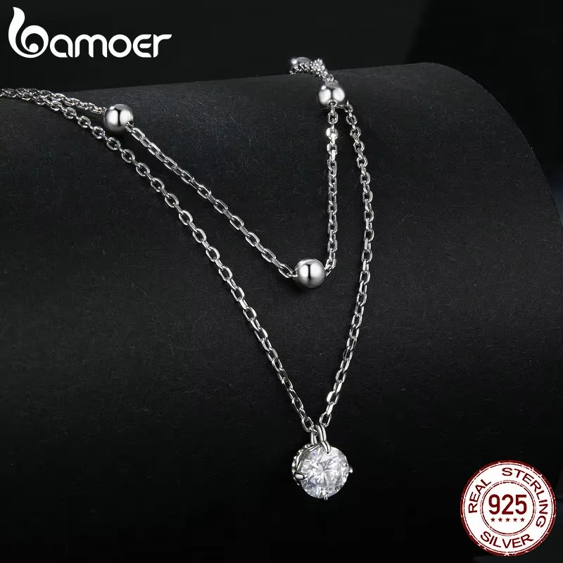 BAMOER moissanite layered Medál Nyakdísz, 925 Sterling Ezüst Futam multilayer Elegáns Finnyás Rövid lánc Nyakdísz 17.7 hüvelyk