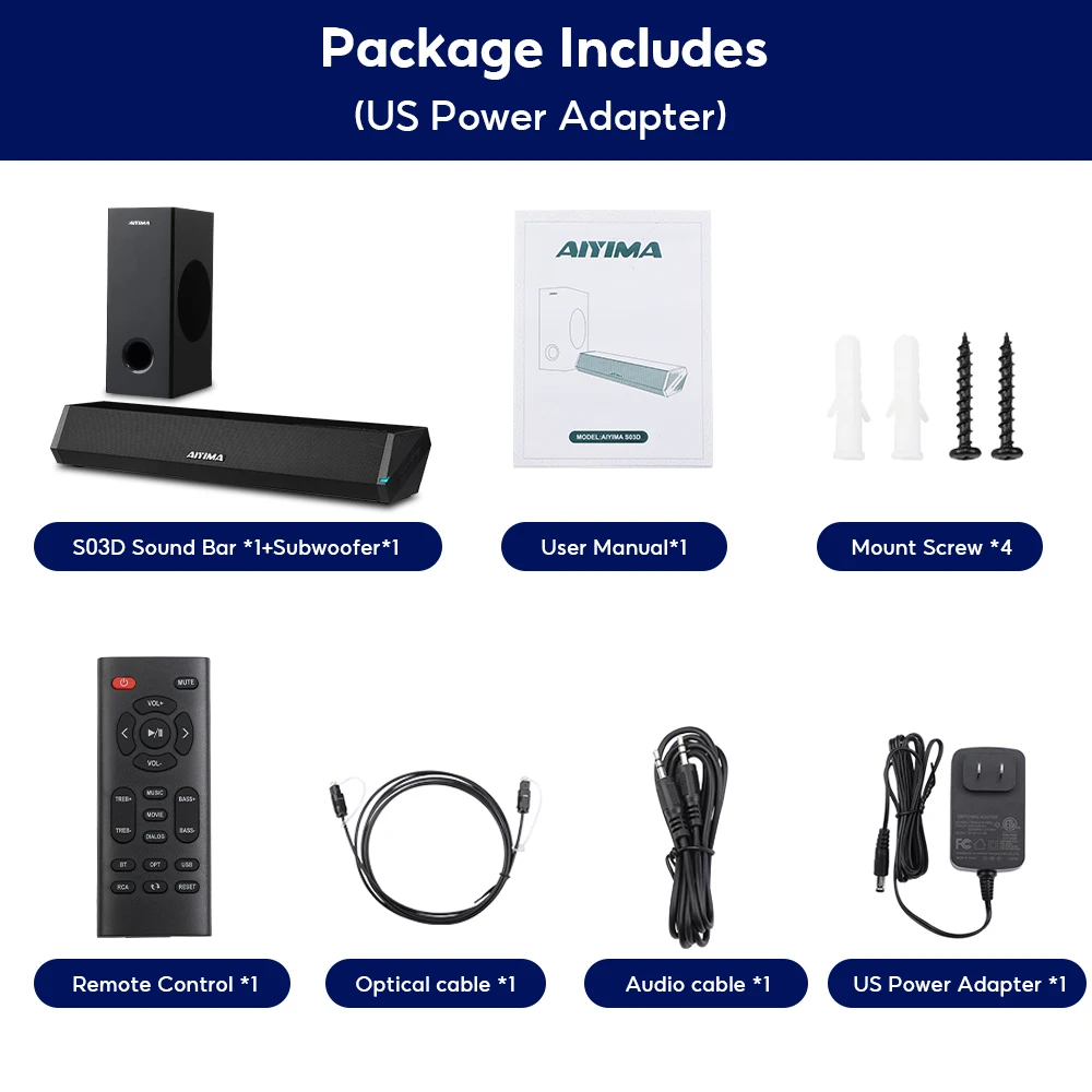 AIYIMA S03D Audio Soundbar Met Subwoofer Voor Thuis TV Draadloze Bluetooth 2.1 Sound Bar HD Surround Sound Systeem voor PC Gaming