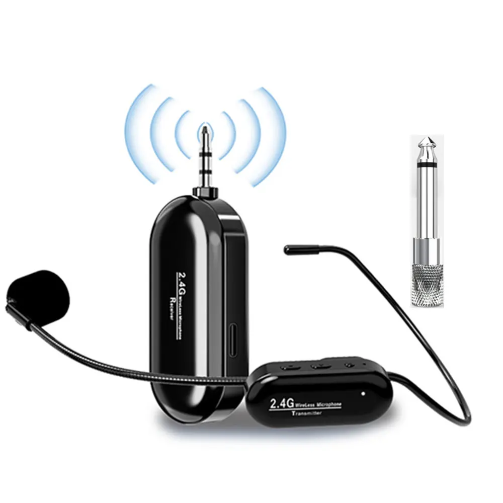 2.4G Head-mounted Wireless Lavalier Microphone Set Transmitter with Receiver for Amplifier Voice Speaker Teaching Tour Guide