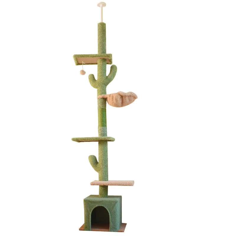 Luxury Floor to ceiling Cactus Green Cat Tree Tower With Cat House Four Levels 226cm