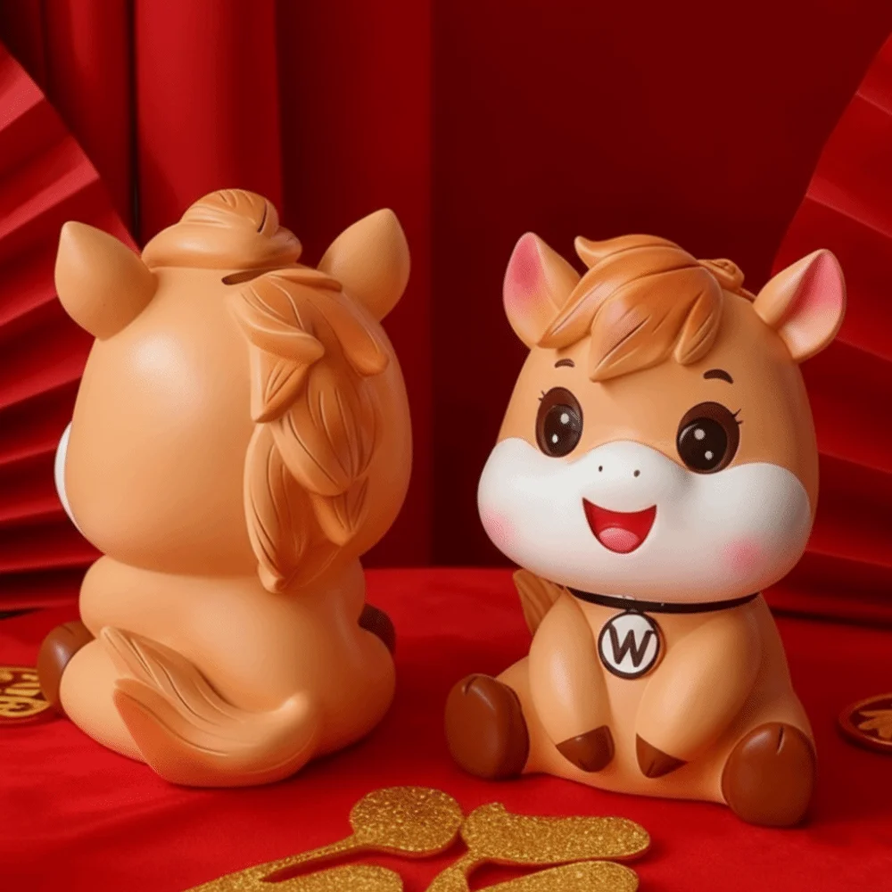 

Копилка с защитой от падения, год лошади, декоративный резервуар для экономии, копилки с мультяшной лошадью, большая емкость, модель, копилка с изображением лошади, орнамент