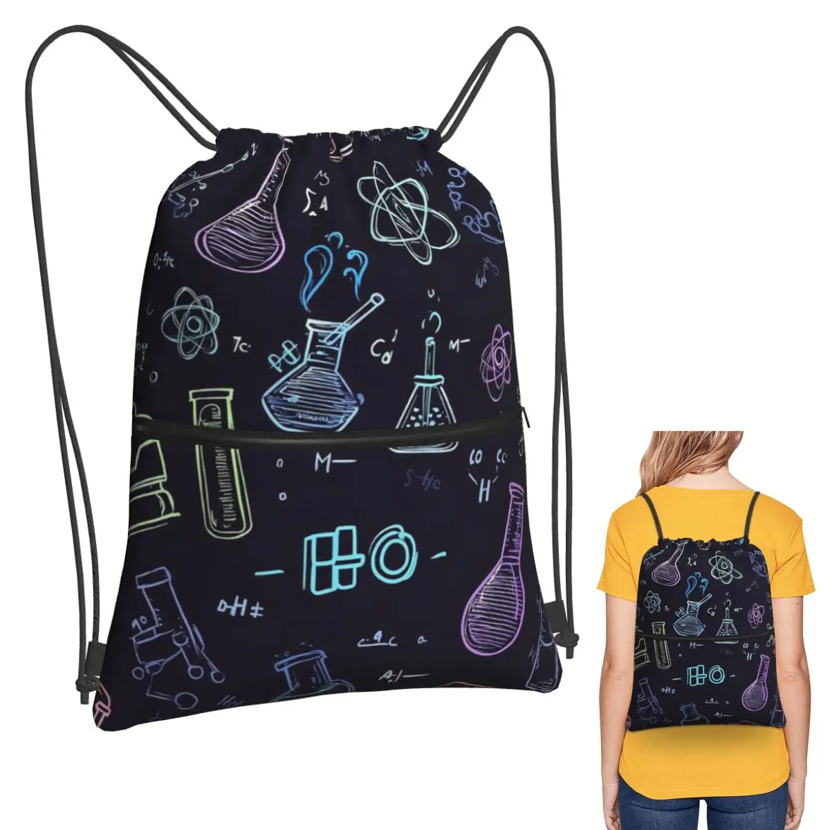 Scientific Experiment Element Style Backpacks Portable Drawstring Bags Shoes Bag Book Bags for Travel Students
