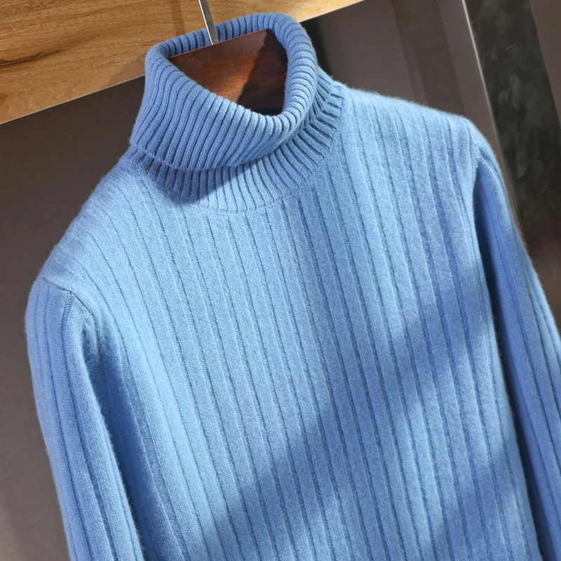 Men's Sweater Autumn and Winter New Cashmere Sweater 100% Pure Wool Knitting Sweater Fashion High Lapel Pullover Top