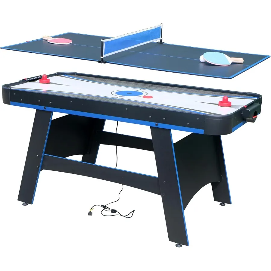 

5-футовый стол для воздушного хоккея с столешницей для настольного тенниса, многофункциональные игровые столы 2-в-1 с игровыми аксессуарами для взрослых и игровой комнаты, домашнего офиса