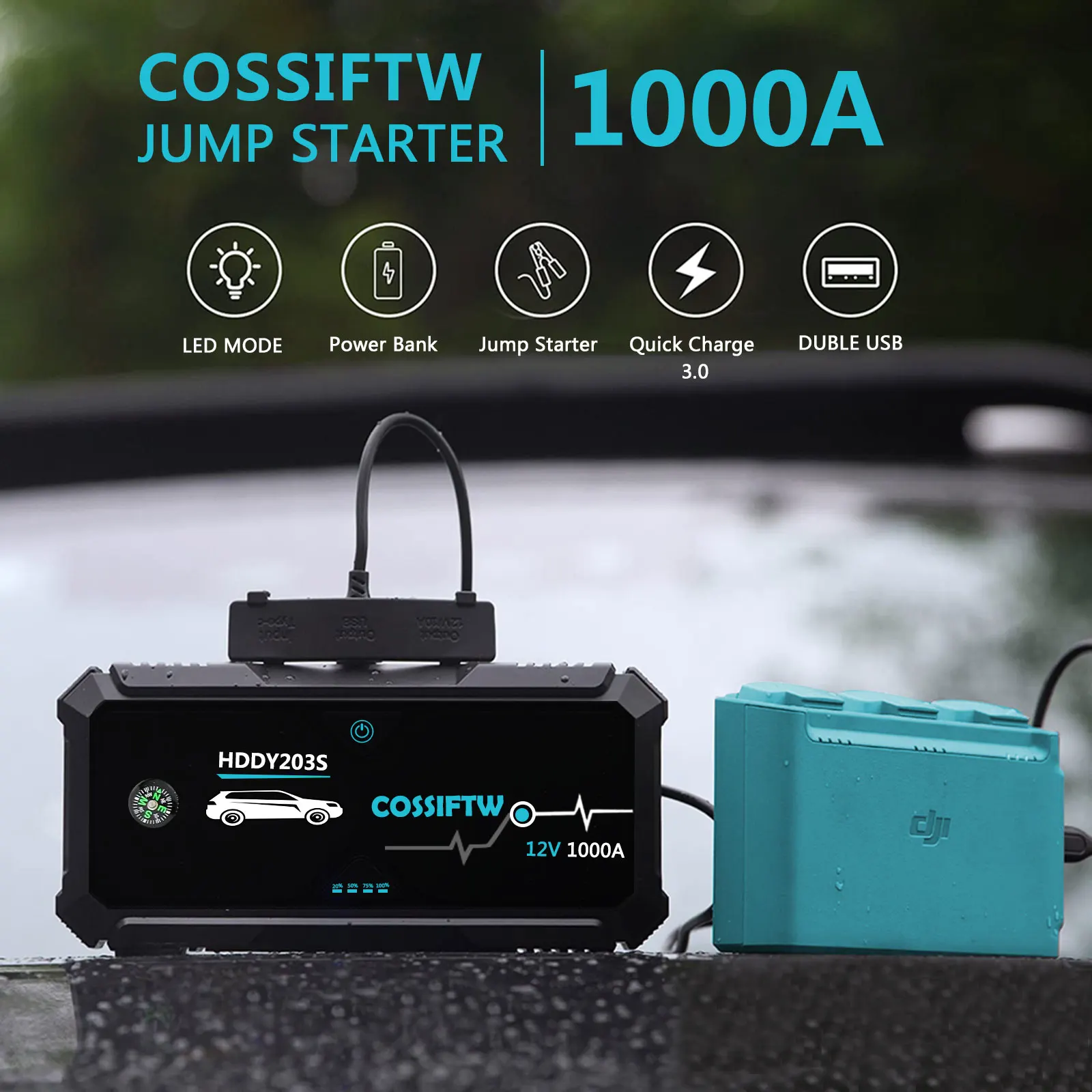 

COSSIFTW OEM ODM Customized emergency car jump starter 12V 1000A capacitor car jump starter portable with USB fast charge