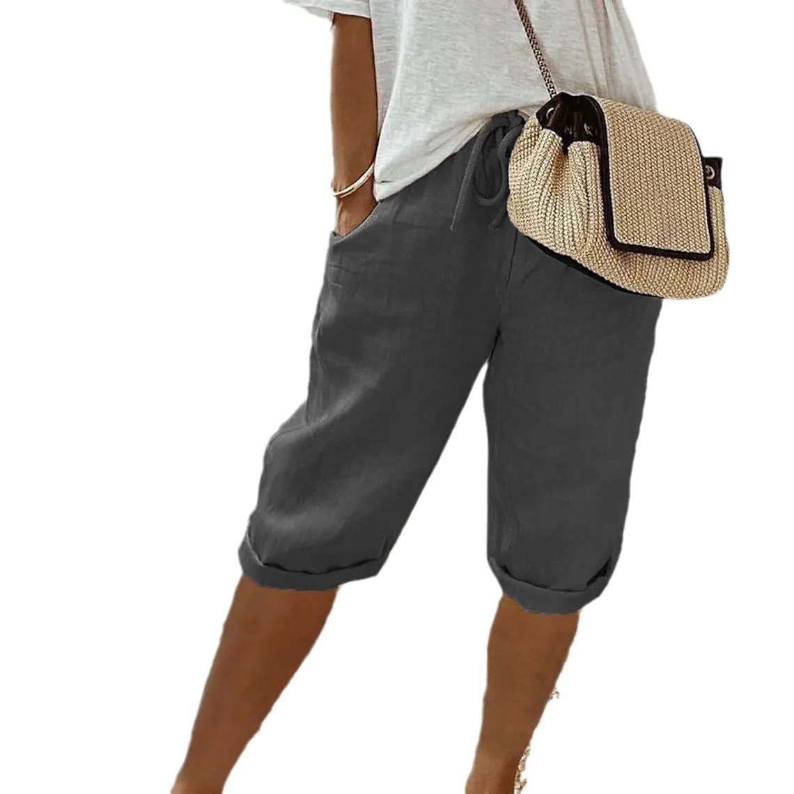 Pantalones informales de lino y algodón para mujer, corte holgado, cómodos, cintura en L, primavera 2026, fibra recubierta de Metal, sin elástico