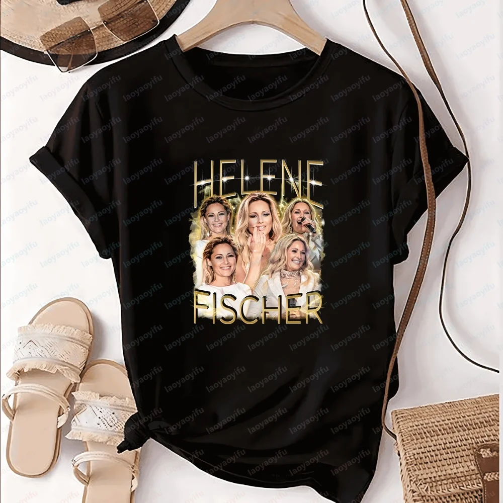 New Style Tops and T-shirts, Retro HELENE FISCHER Printed Short-sleeved Comfortable T-shirts for Both Men and Women