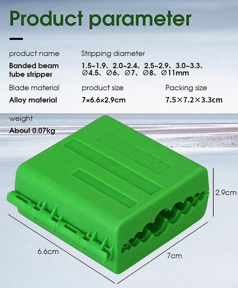 COMPTYCO AUA-09 Fiber Optic Cable Stripper, Longitudinal Center Pipe Stripping Tool, Tube Slitter, Green, 1.5-11mm