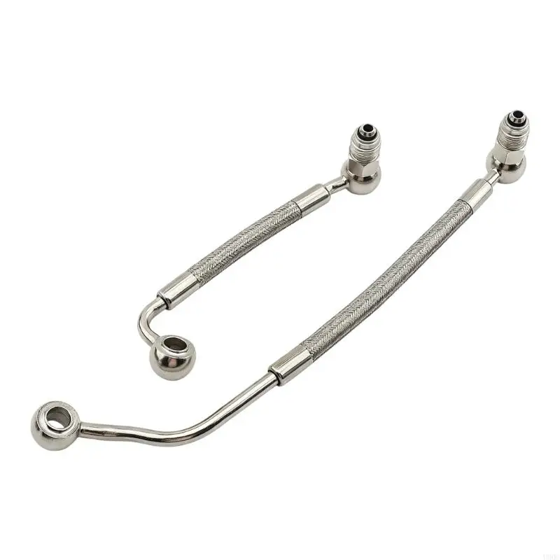 Silver Motorcycle Fuel-Injection Line Assembly with Threaded Ends, Eye Fittings and Braided Sections for 1995-1999 Motorcycle