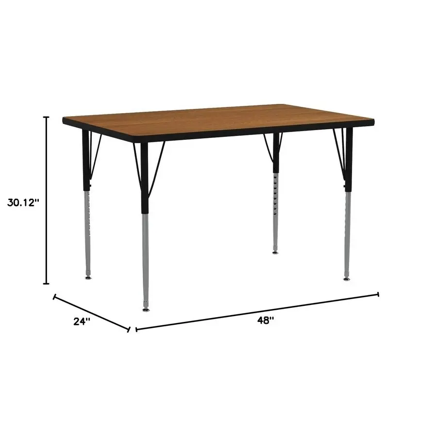 24W x 48L Rectangular Oak Thermal Laminate Activity Table Standard Height Adjustable Legs