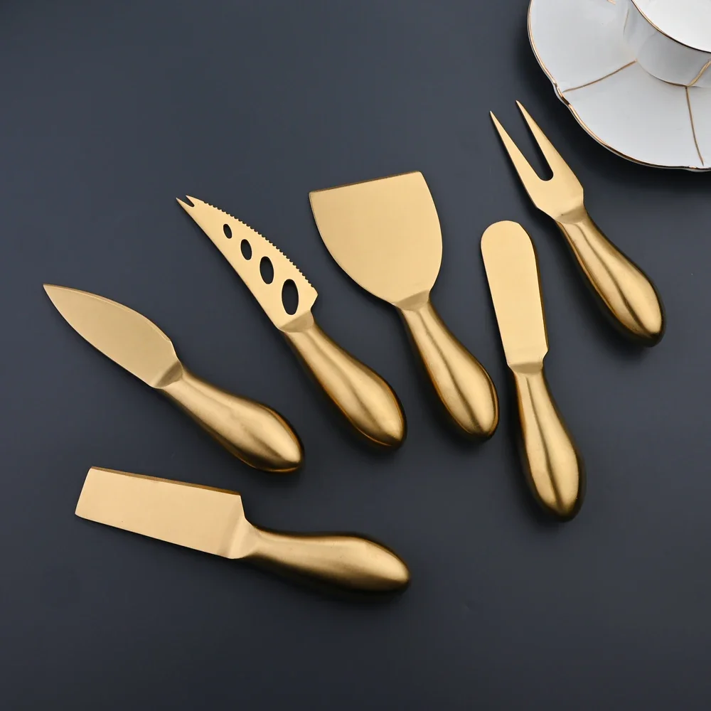 6 Stück Gold Mini Messer Gabel Meißel für Butter Käse Slicer Matt Cutter Edelstahl Besteck Werkzeug Küchengerät