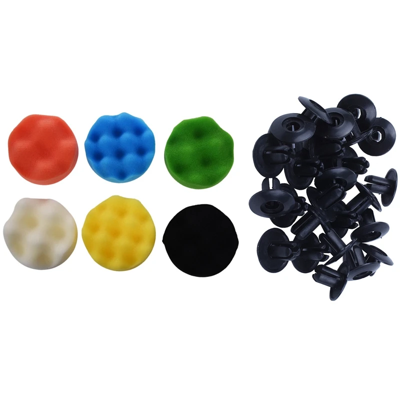 25Pcs Plastic Push In Rivets Clip 8Mm Hole Black & 1 Set Polishing Buffing Pad Auto Car Polishers And Buffers Wax Set