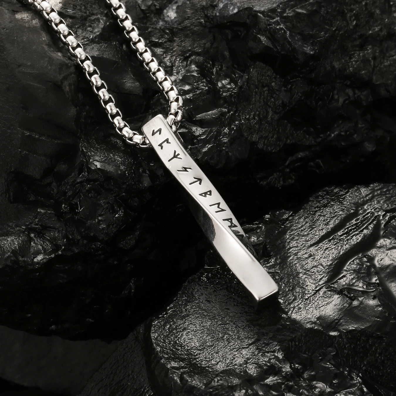 1PC INGX Vintage Stainless Steel Viking Rune Necklace for Men Geometric Twisted Long Bar Necklace Men Jewelry Collier Homme