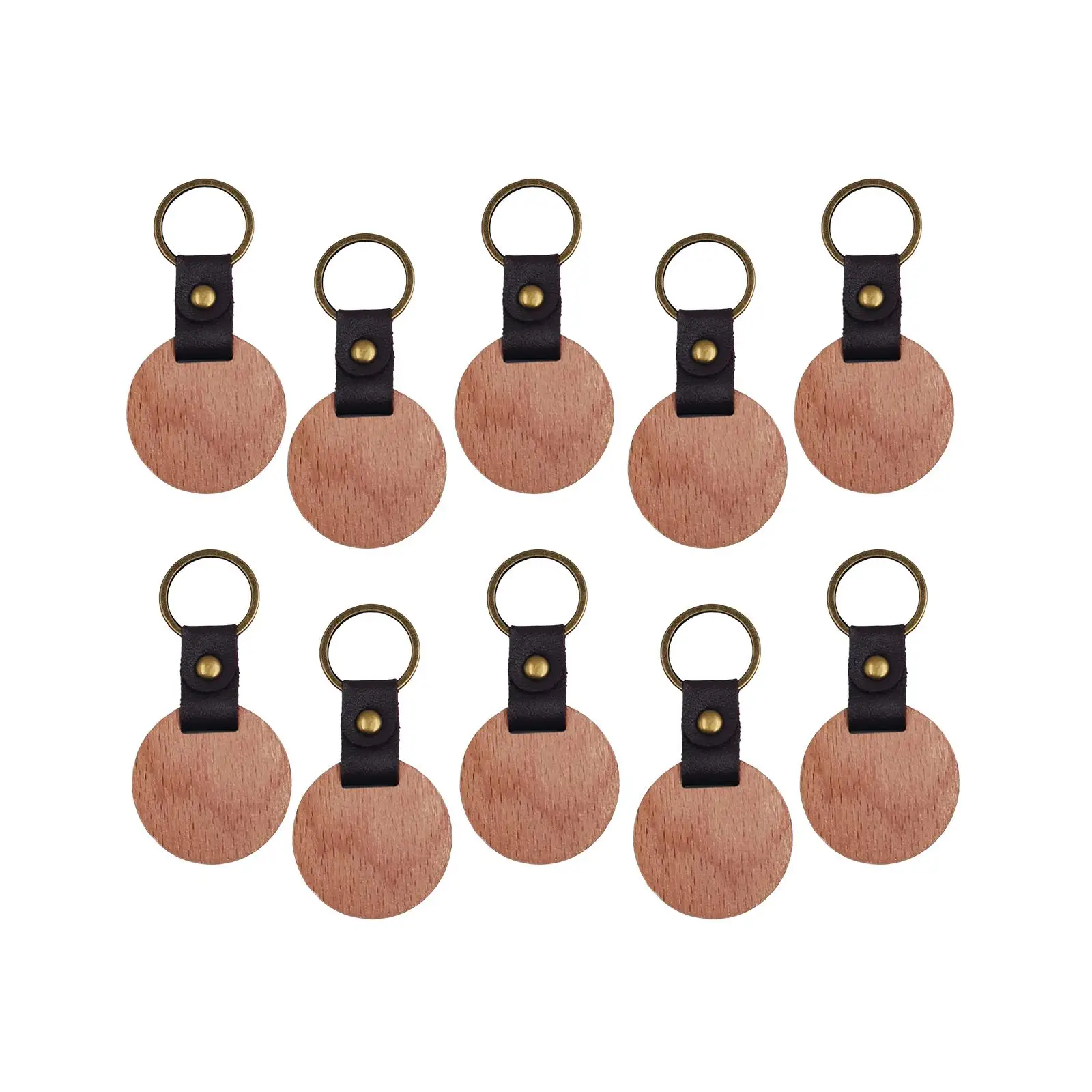 Keychain Holder Wood Tags with PU Leather Straps Metal Rings for Keys DIY Engraving Car Key Fob Ornament Men Women