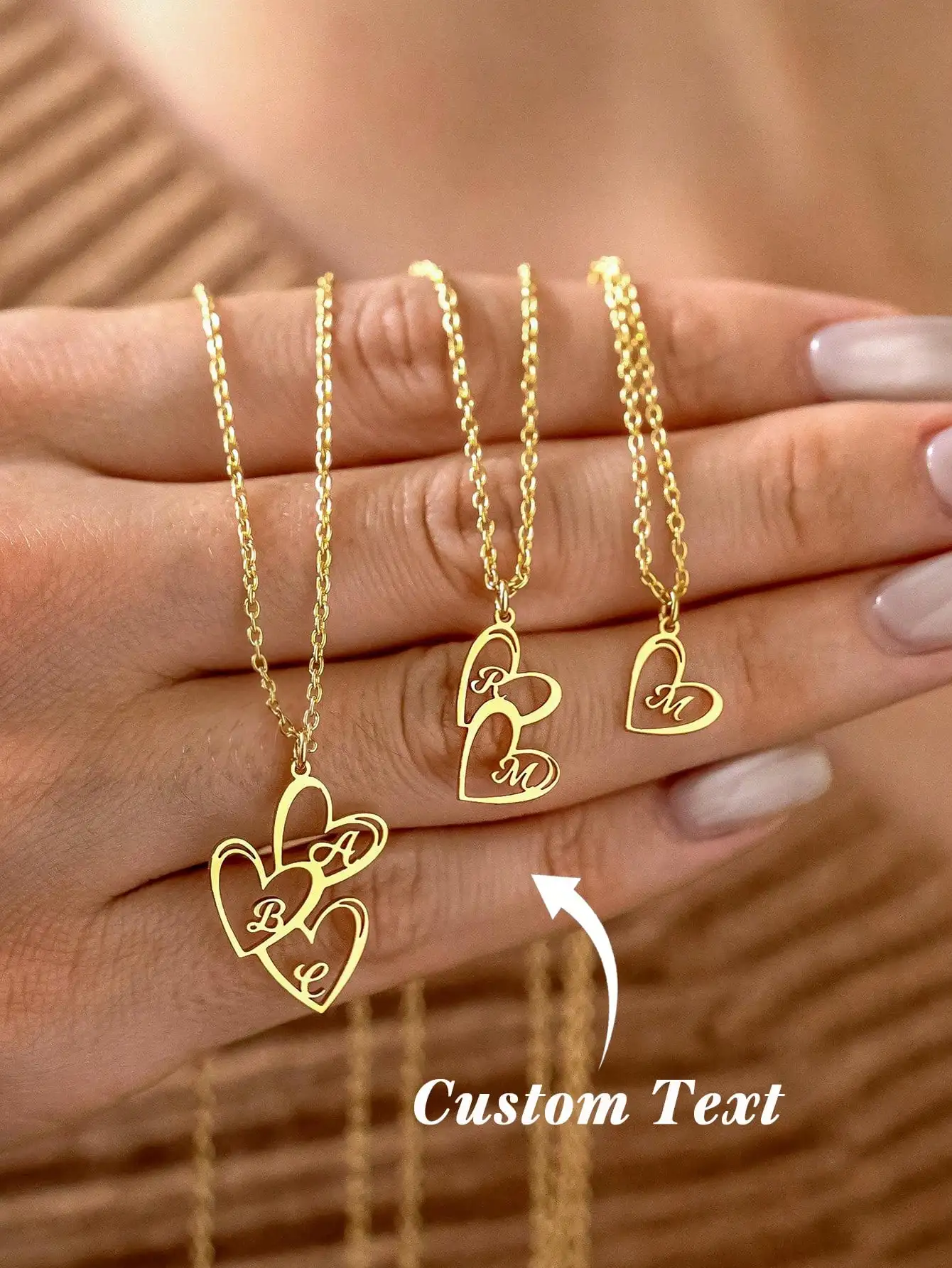 Personalized Family Initial Hearts Necklaces for Women Custom Multiple Heart Pendant Necklace Gold Color Stainless Steel Jewelry