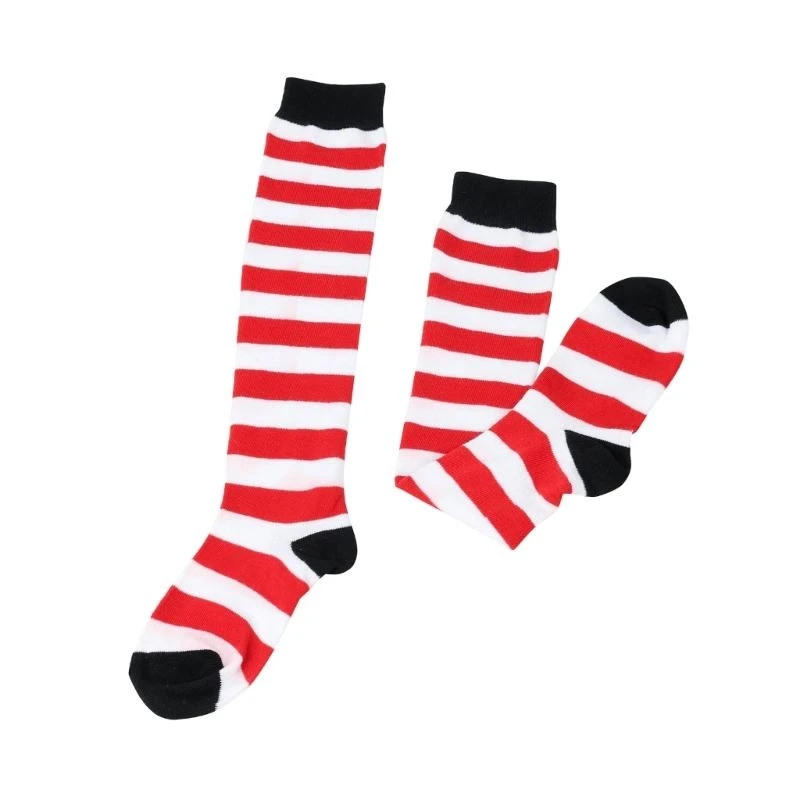 R1WE Women Striped Knee High Socks Xmas-Thigh High Socks Leg Warmers for Kid Adults