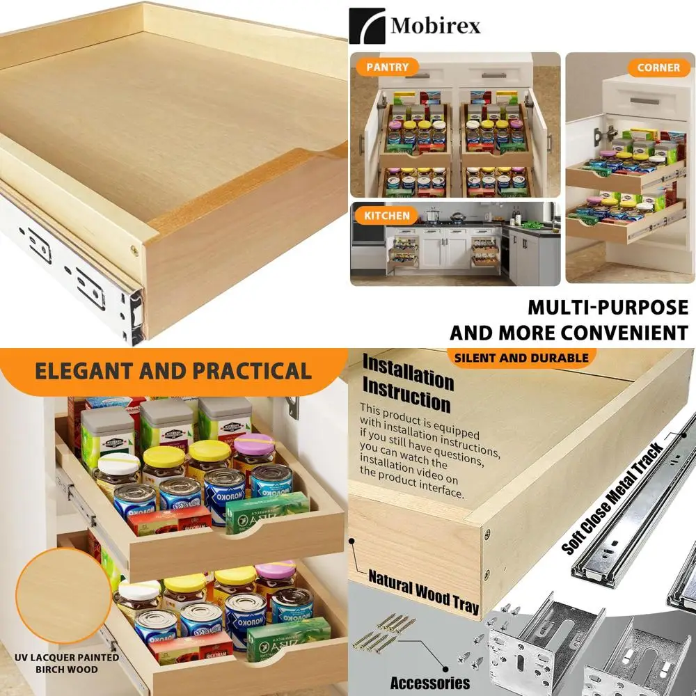 

33W 22D 3H Soft Close Wood Slide-Out Kitchen Pantry Cabinet Organizer with Shelves