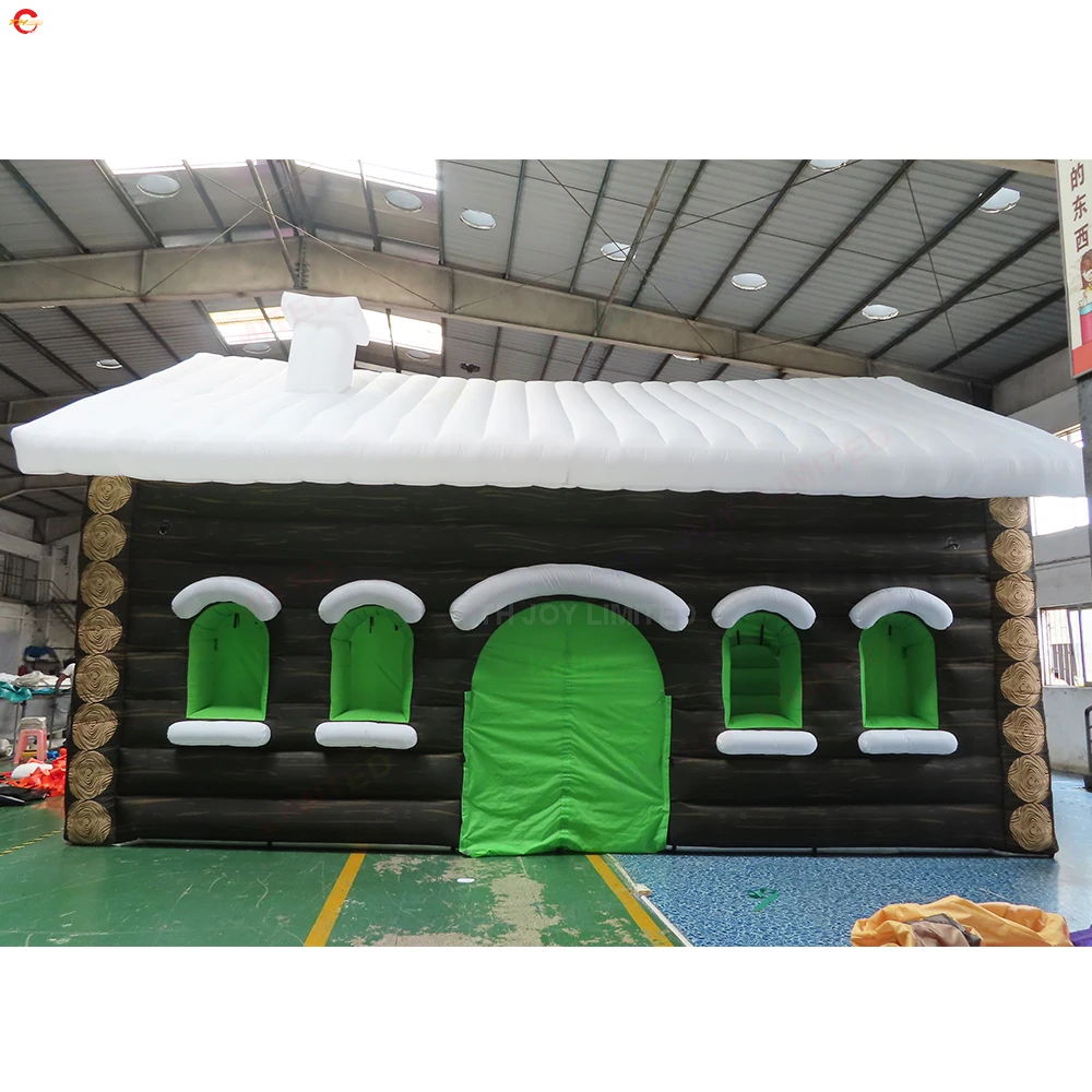 شحن سريع طباعة خشبية قابلة للنفخ لعيد الميلاد سانتا هاوس مع منفاخ هواء لخيمة حدث حفلة عيد الميلاد