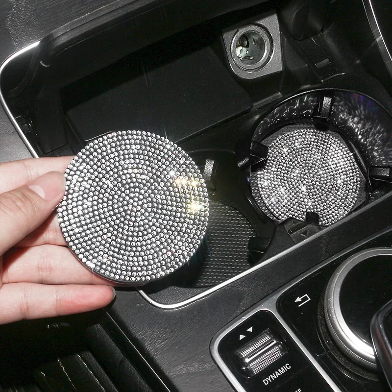 1pc Diamond Car Water Cup Slot Non-Slip Mat Silica Gel Pad Cup Holder Mat Gadget Bling Waterproof Car Interior Accessories Women