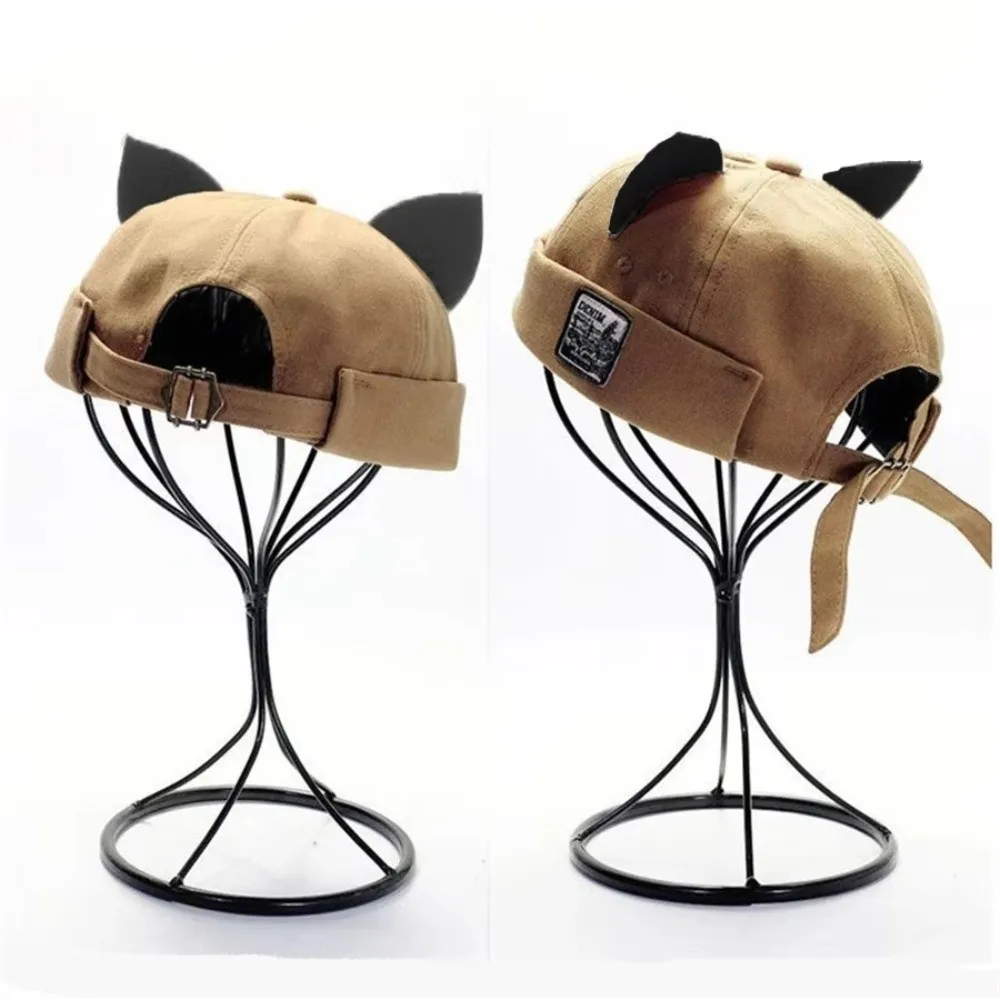 Simple Cute Cat Ears Brimless Hat Breathable Adjustable Dome Melon Cap Unisex Without Brim Bucket Cap Travel