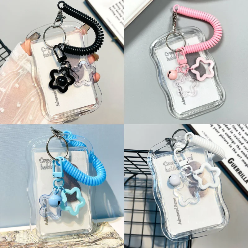 1pcs Transparent Cat Ear Card Cover Idol Photo Cartoon Protective Case Card Holder Bus Subway Hanging Rope Campus ID Protection