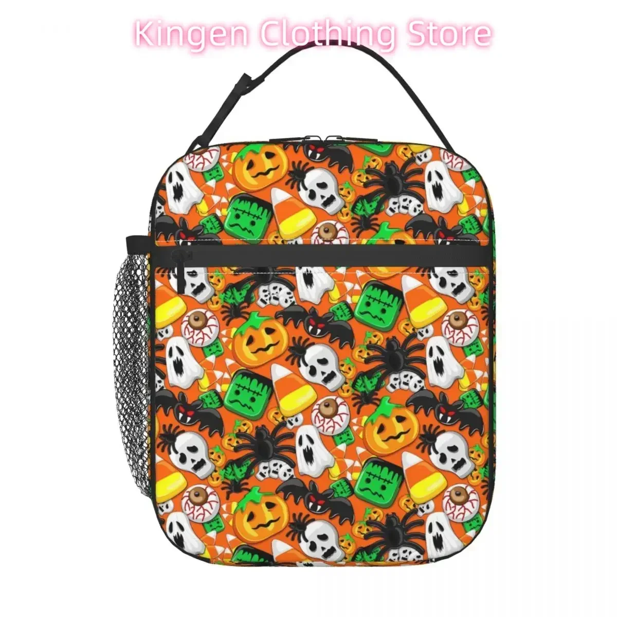 Lunch Bag Halloween Spooky Portable Insulated Lunch Box For Girls Cute Pumpkin Office Cooler Bag Oxford Thermal Tote Handbags