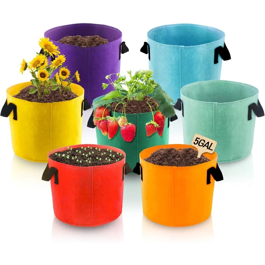 

5Gallon Fabric Grow Bags 7 Pack of Mix Colors with Handles for Potato Tomato Flower and Vegetables