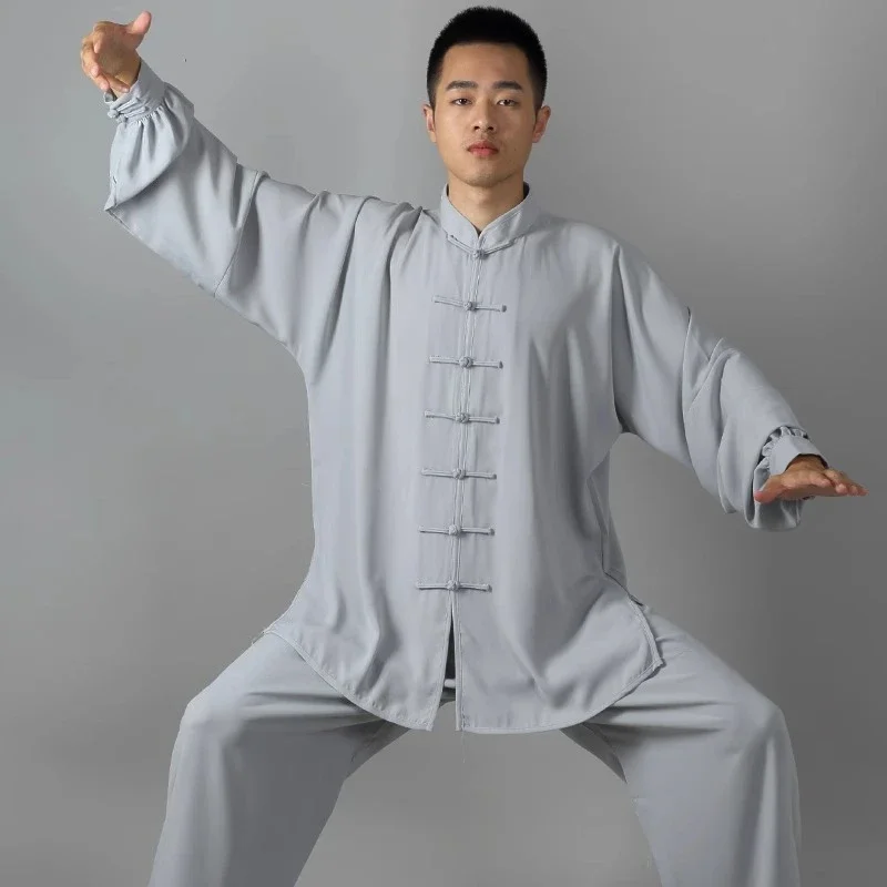 Neue Herren-Kung-Fu-Uniform im traditionellen chinesischen Stil, langärmelig, Wushu-Tai-Chi-Anzug, weiche, atmungsaktive Kampfsportbekleidung für das Training. – Detail 11