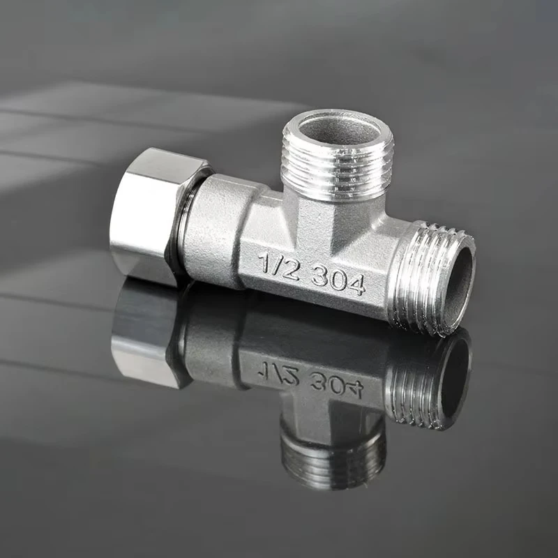 Toilet Diverter Valve Stainless Steel Adapter G1/2" T-Valve For Bath Bidet Sprayer Shower Fitting 4 Points Three-way Water Pipe image 3