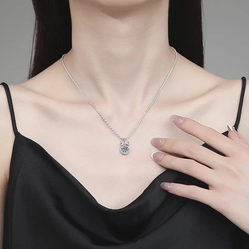 

Женское колье с муассанитом — платина PT950, стиль звездного неба, кулон с бантом, муассанит D-цвета 1 карат, элегантные украшения