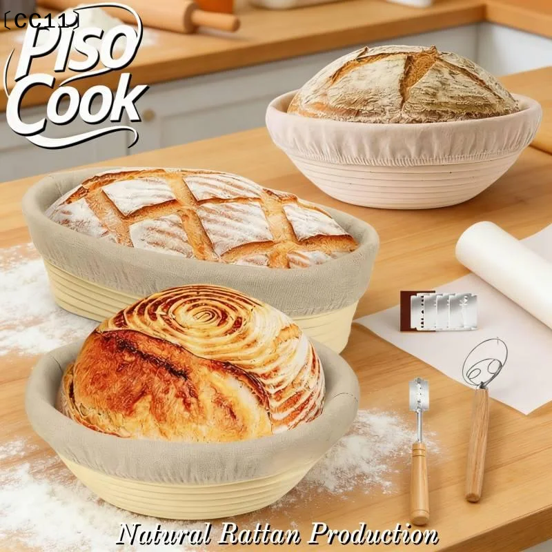 Round Bread Proofing Basket Oval Natural Rattan Fermentation Basket Baking Mold With Cloth Liner〔CC11〕