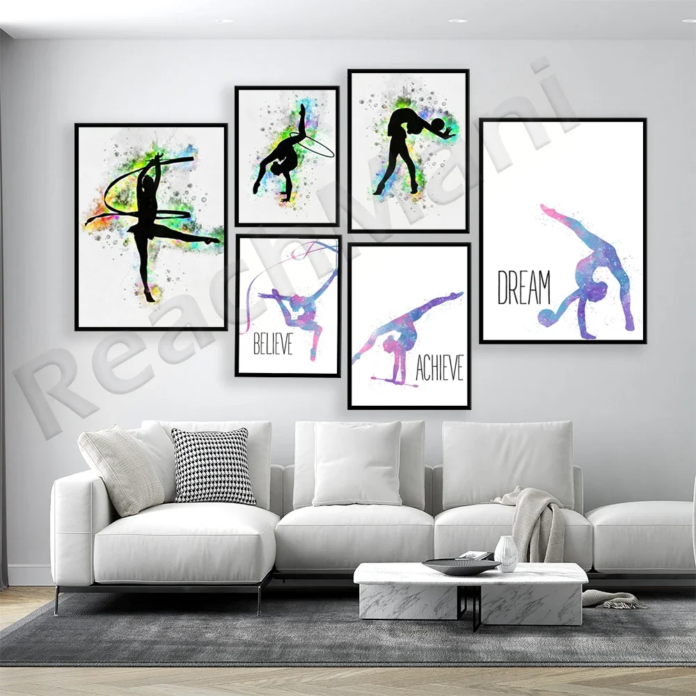Rhythmic gymnastics girl with ribbon sport poster, dream come true, rhythmic gymnastics, watercolor inspirational girl gift
