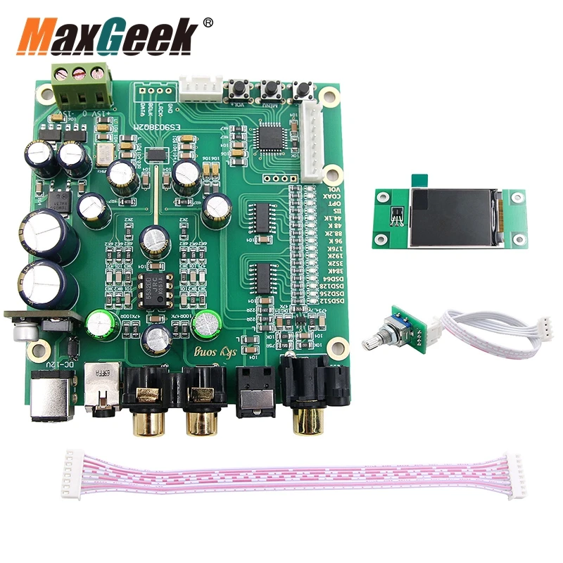 Maxgeek ES9038Q2M DAC Board Decoder w/ Display Screen Support IIS DSD Optic Fiber Coaxial Input 384K DOP128