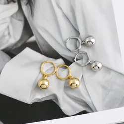 Fashion Retro Female French Metal Ball Earrings For Women Mini Huggies With Golden Round Pendant Female Simple Dangle Earring