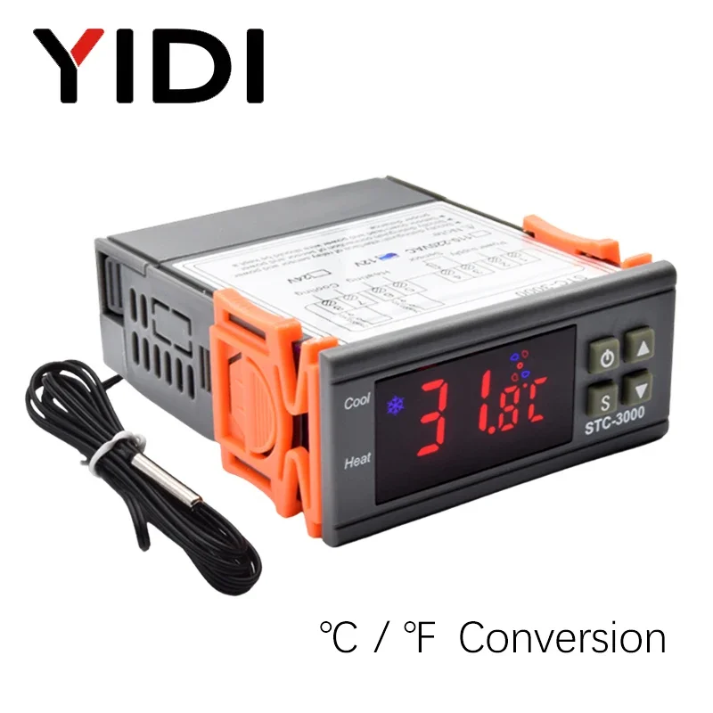 Microordenador Digital LED, controlador de temperatura con termostato, pantalla ℃/℉, 12V, 24V, CC 220V, CA, termómetro, calefacción y refrigeración, STC-3000